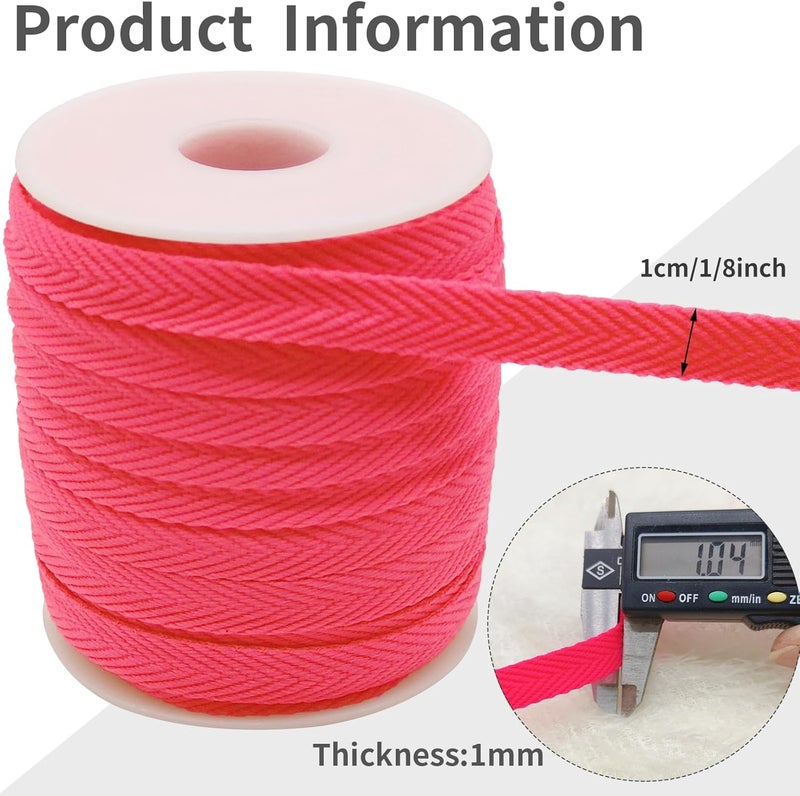 Evora 3/8 Inch Herringbone Twill Tape - 25 Yards Polyester Cotton Fabric Trim, 1mm Thick Durable Soft Webbing Strap for Sewing & Garment, Crafting- Flat Double Fold Bias Tape (Hot Pink 012) - Image 3